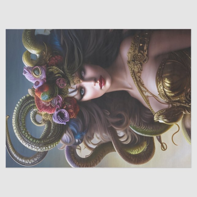 Papier Mousseline Imaginaire Belle Medusa Fleurs Serpents Découpage (Recto)