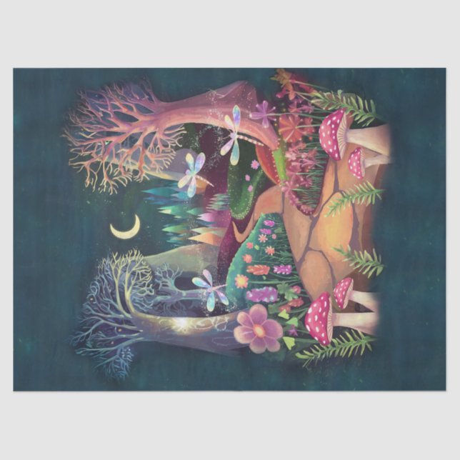 Papier Mousseline Imaginaire boisé, Fairyland magique de la nature (Recto)