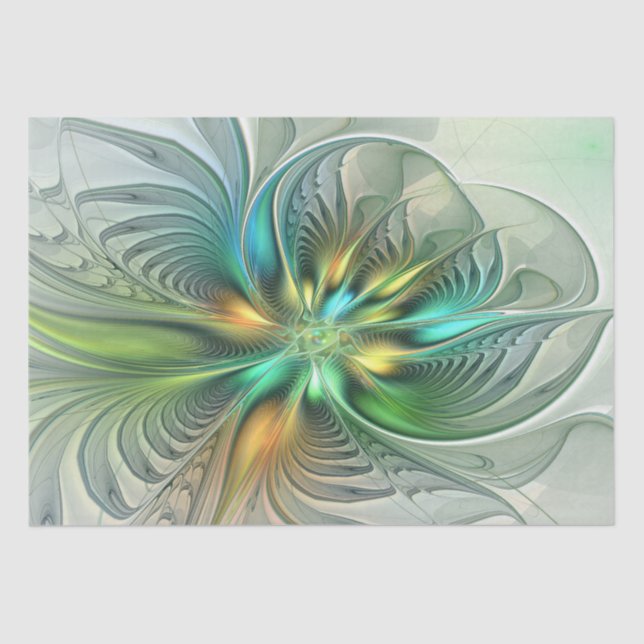 Papier Mousseline Imaginaire coloré Moderne Fleur Abstraite Fractale (Recto)