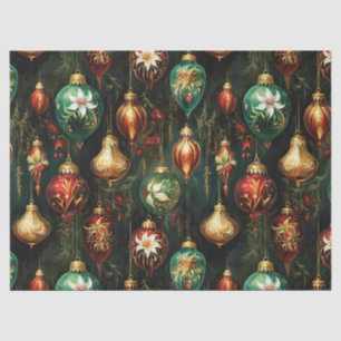 Papier Mousseline Imaginaire de Noël Vintage Floral Ornaments Motif