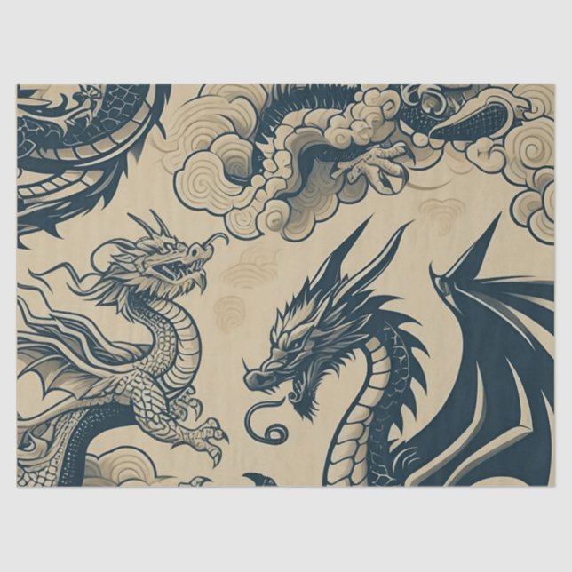 Papier Mousseline Imaginaire Dragons antiques (Recto)