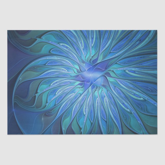 Papier Mousseline Imaginaire Fleur Bleue Motif, Art Fractal Abstrait (Recto)