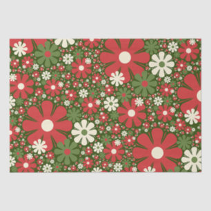 Papier Mousseline Imaginaire Floral de Noël rétro Motif Rouge Vert