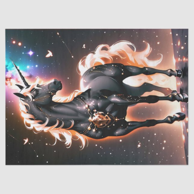 Papier Mousseline Imaginaire Unicorne Noir brillant Enveloppement Ca (Recto)