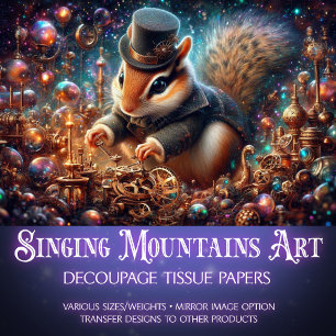 Papier Mousseline Imaginaire Whimsical Art Steampunk Chipmunk Decoup