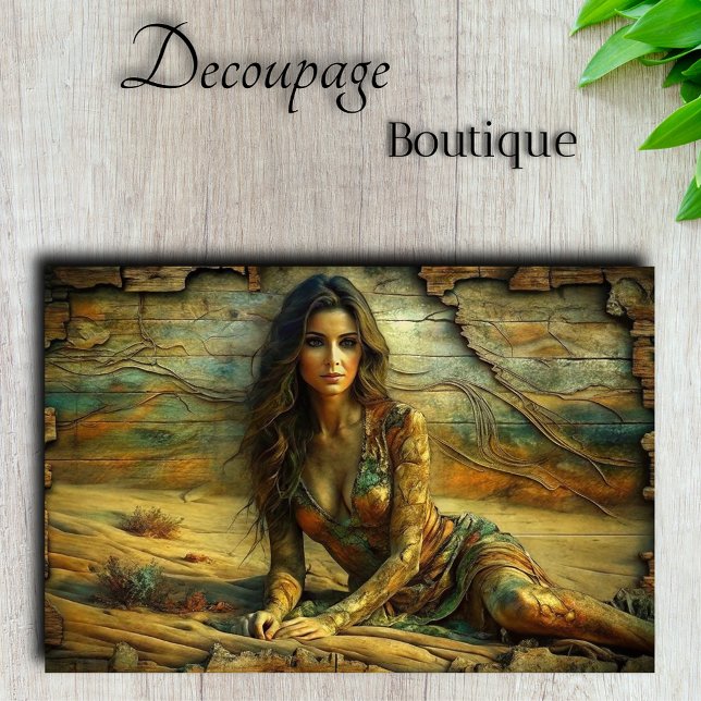 Papier Mousseline Impératrice du désert : Découpage de portrait aux  (Desert Empress Golden Sands Portrait Decoupage Tissue Paper)