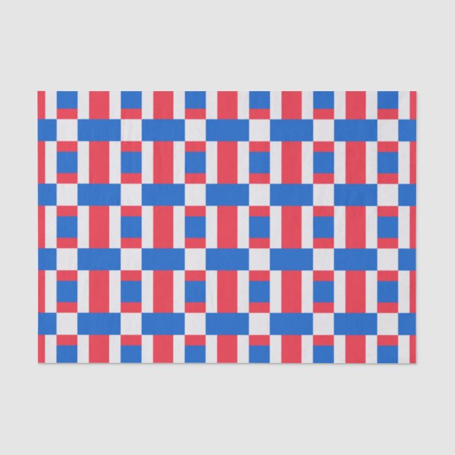 Papier Mousseline Impression Blocée Rouge Blanc Et Bleu (Recto)
