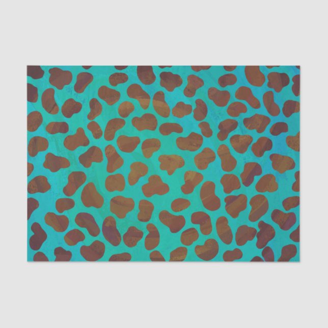 Papier Mousseline Impression Brown et Turquoise dalmate (Recto)