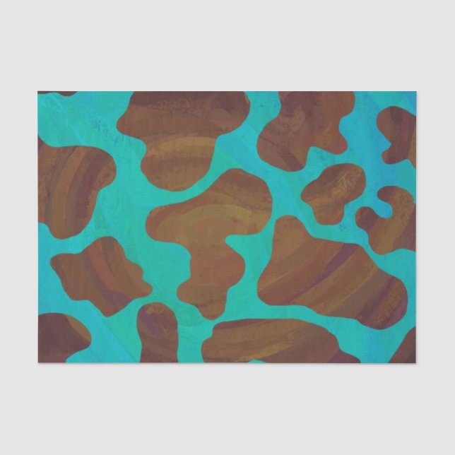 Papier Mousseline Impression Brown et Turquoise de vache (Recto)