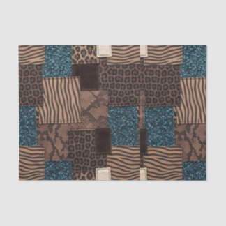 Papier Mousseline Impression d'animaux africains patchwork | Marron