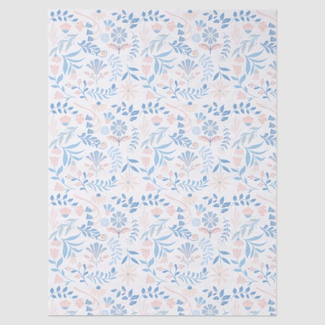 Papier Mousseline Impression de bloc bohème de design floral bleu ro (Recto)