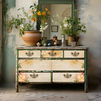 Papier Mousseline Impression de découpage de script floral vintage