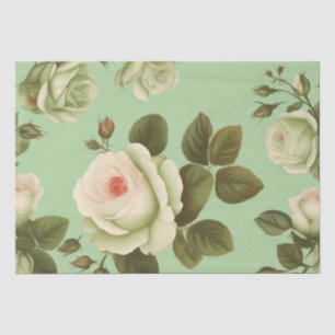 Papier Mousseline Impression de fleurs italiennes vertes et blanches