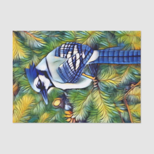 Papier Mousseline Impression de Jay bleu enchanteur (Recto)