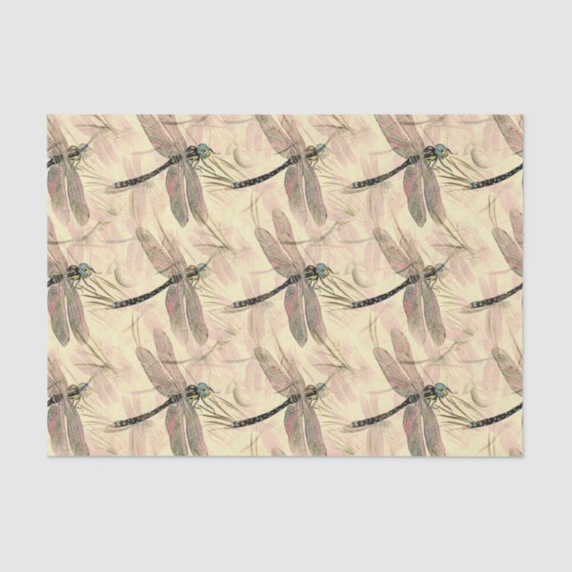 Papier Mousseline Impression de libellules vintages (Recto)