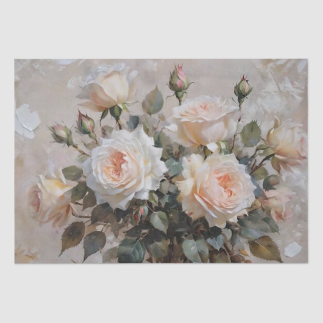 Papier Mousseline Impression de roses roses et blanches Découpage / (Recto)