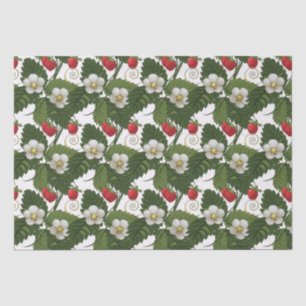 Papier Mousseline Impression Florale Fraise Fleur Blanche Feuille Ve