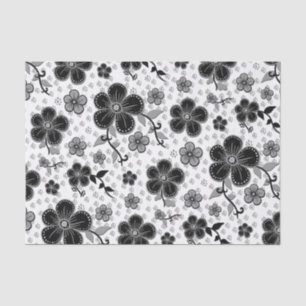 Papier Mousseline Impression florale noire et blanche