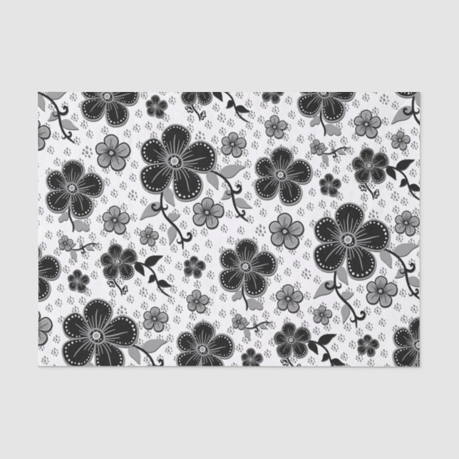 Papier Mousseline Impression florale noire et blanche (Recto)