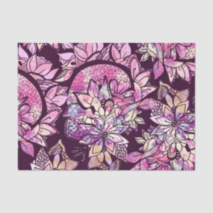 Papier Mousseline Impression florale tirée par la main pourpre rose