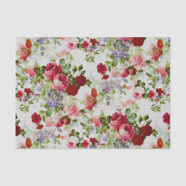 Papier Mousseline Impression florale Vintage et rose (Recto)