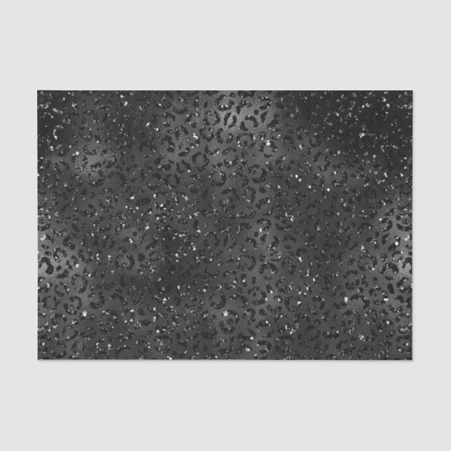 Papier Mousseline Impression léopard à paillettes fausses noires (Recto)