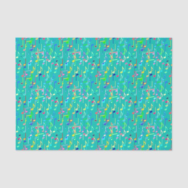 Papier Mousseline Impression musicale - turquoise, multi (Recto)