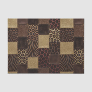 Papier Mousseline Impression patchwork animaux africains Marron et
