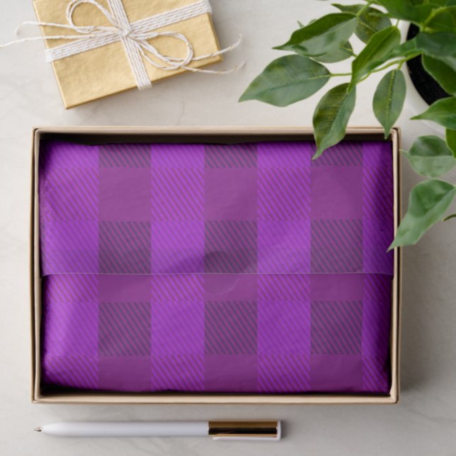 Papier Mousseline Impression Plaid Dans Purple Personnalisé (Cadeau)