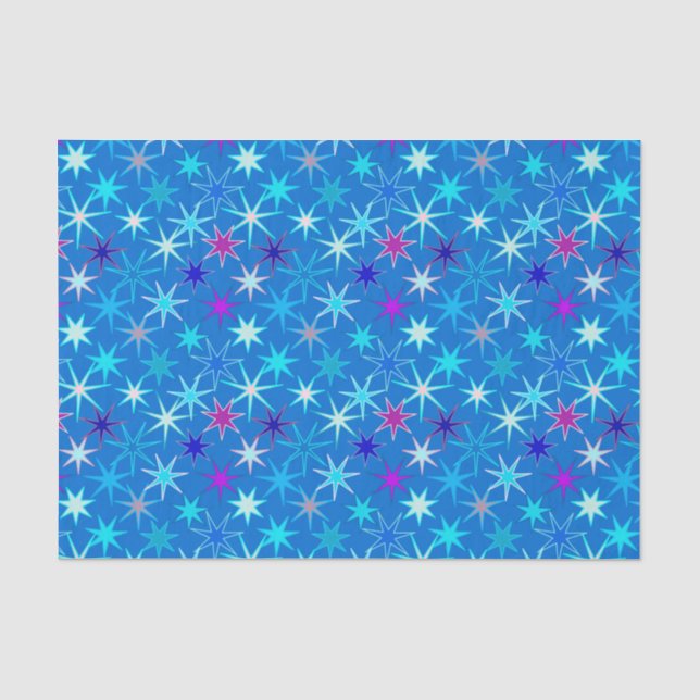 Papier Mousseline Impression Starburst moderne, Bleu Cérulean Profon (Recto)
