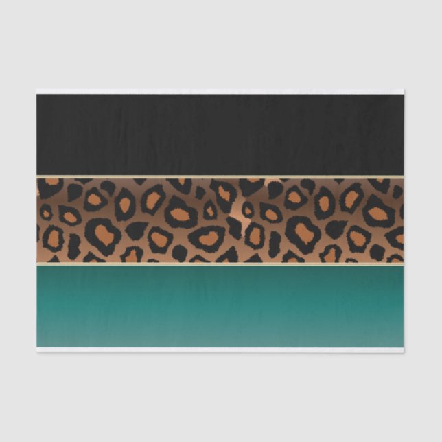Papier Mousseline Impression Turquoise, noire et jaguar (Recto)