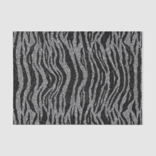 Papier Mousseline Impression Zèbre Noir et Gris Argent