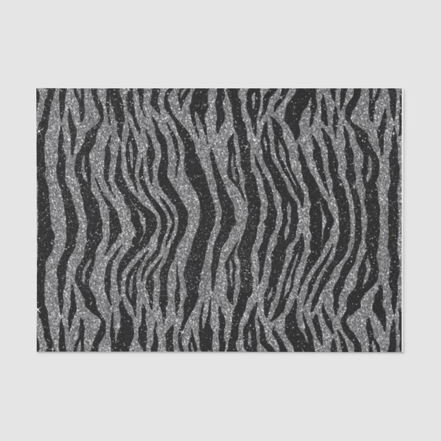 Papier Mousseline Impression Zèbre Noir et Gris Argent (Recto)