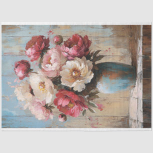 Papier Mousseline Impressionniste Fleurs Roses Vase Bleu Découpage