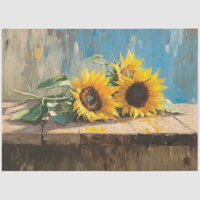 Papier Mousseline Impressionniste Tournesols Peinture Découpage (Recto)