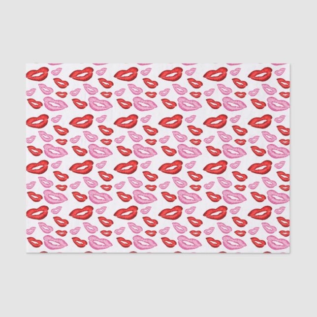 Papier Mousseline Impressions de rouge à lèvres rouge et rose tendan (Recto)
