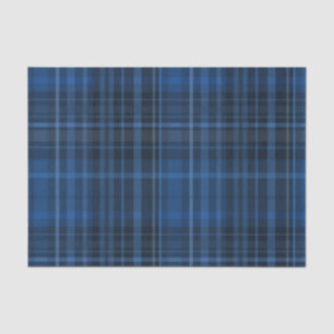 Papier Mousseline Imprimé à carreaux tartan bleu et noir