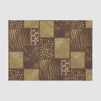 Papier Mousseline Imprimé animalier africain patchwork | Marron et O