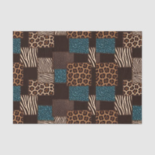 Papier Mousseline Imprimé animalier africain patchwork Marron et s