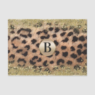 Papier Mousseline Imprimé Animalier Guépard Léopard Pailleté Or Mono
