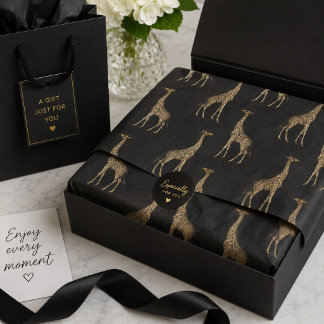 Papier Mousseline Imprimé chic de girafe noir et doré