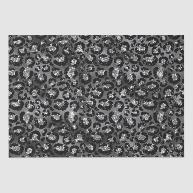 Papier Mousseline Imprimé léopard noir et gris argenté (Recto)