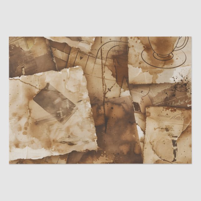 Papier Mousseline Imprimer Découpage vintage au café teint (Recto)