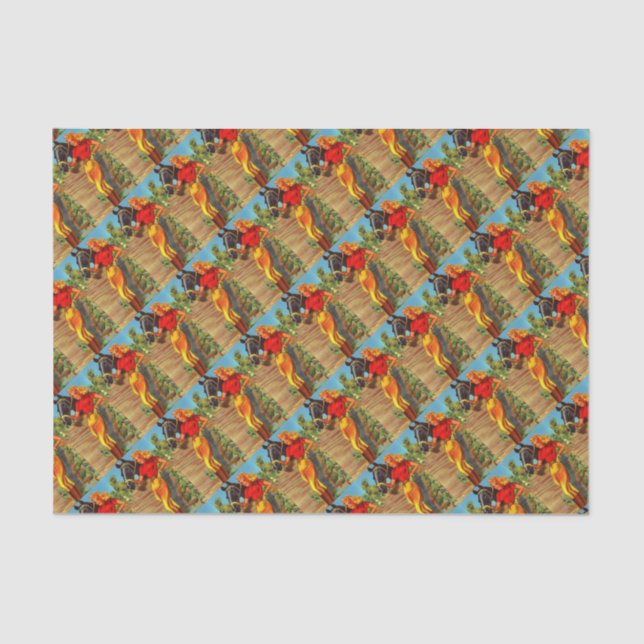 Papier Mousseline Imprimerie à crampons et chevaux des années 1940 (Recto)