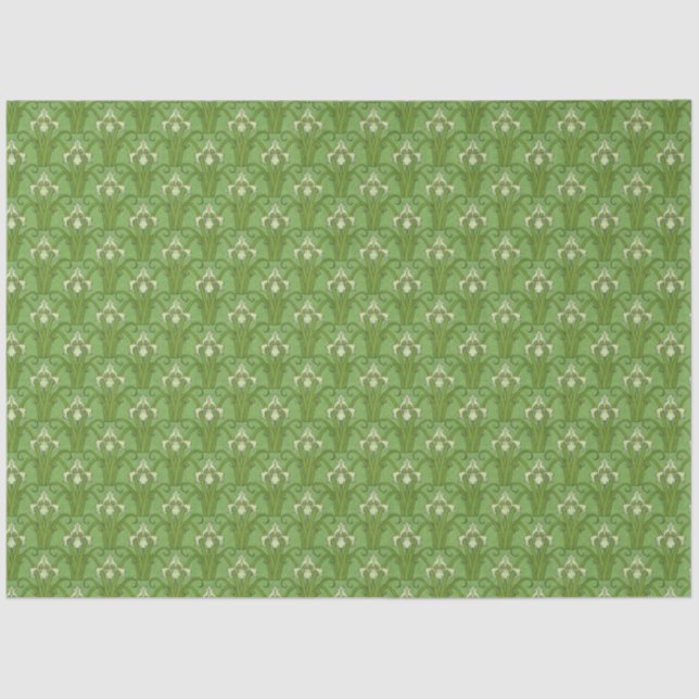 Papier Mousseline Imprimez Retro 1880 Victorian Emerald Green Irises (Recto)
