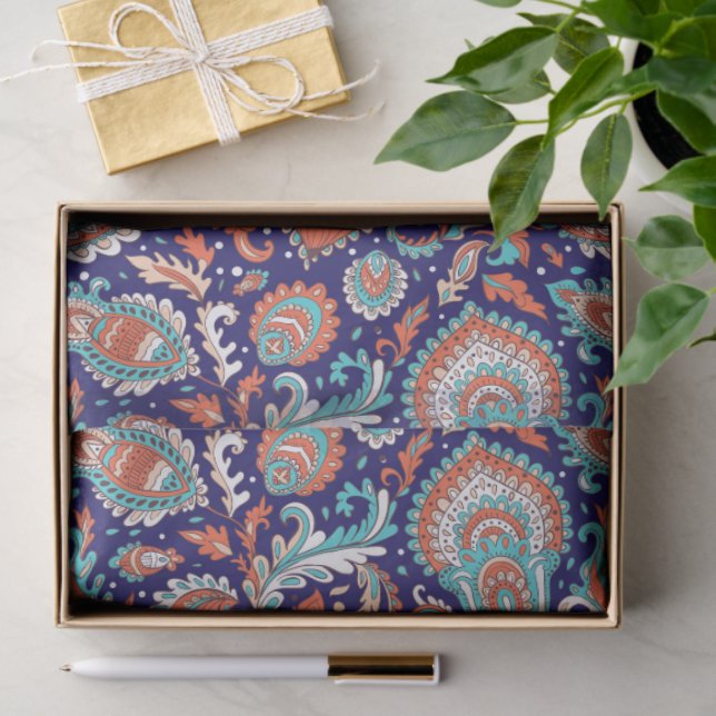 Papier Mousseline Indian style paisley floral seamless pattern (Cadeau)