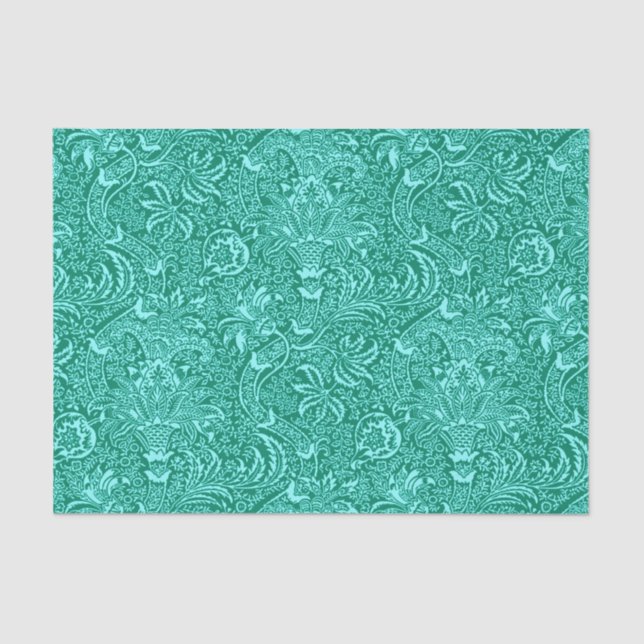 Papier Mousseline Indien de William Morris, turquoise et Aqua de (Recto)