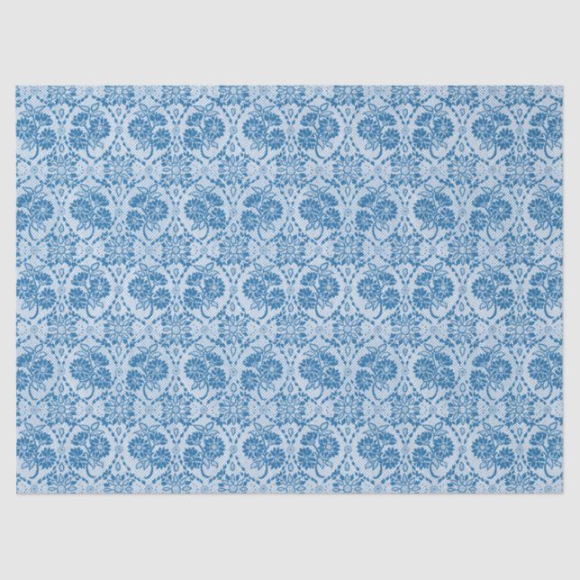 Papier Mousseline Indigo Blue Floral Faux Lace Motif (Recto)