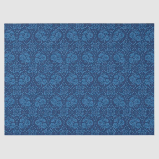 Papier Mousseline Indigo Blue Floral Faux Lace Motif (Recto)