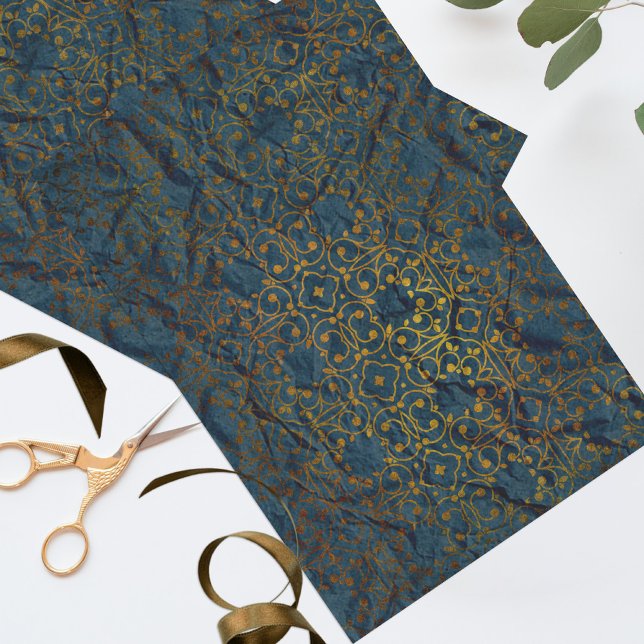 Papier Mousseline Indigo Classic élégant modèle Damask (Créateur téléchargé)